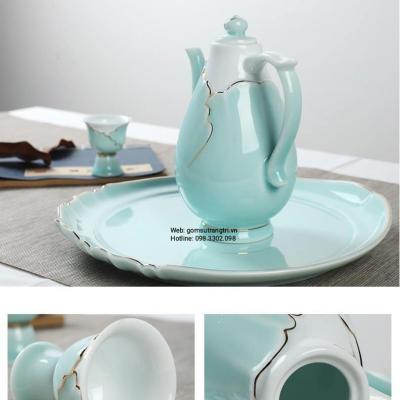 BỘ ẤM CHÉN MEN NGỌC VIỀN VÀNG